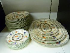 A collection of vintage Masons dinnerware including graduated plates