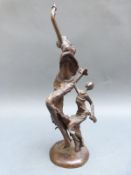An abstract 20thC bronze figue of two dancing ladies, height 27.
