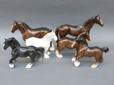 Five large Beswick horses including Burnham Beauty, large racehorse,