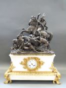 Raingo Freres of Paris marble / ormolu table clock with figural bronze of Quentine D Durward and