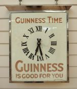 A vintage 'Guinness Time' glass and chrome advertising clock,