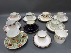 A collection of late 18th/19th century cups and saucers including Worcester, Bloor Derby,