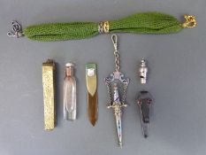 A quantity of collectables to include small whistle, cloisonne dagger or knife,