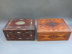 Two 19thC parquetry and inlaid work boxes