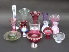 Seventeen pieces of clear and coloured glassware including Caithness, Wedgwood, cranberry,