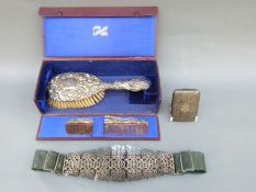 A cased hallmarked silver-mounted comb and brush with box marked E J Beaton Cardiff,
