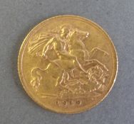 A 1910 gold half sovereign with Sydney mint mark
