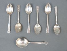 A set of six Arts & Crafts or Art Nouveau style hallmarked silver teapsoons,