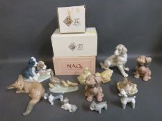 A collection of Nao bird, dog and fox figures,