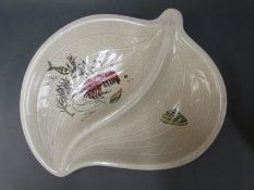 A retro Crown Devon fish dish decorated with lobster and fish