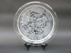 Lalique Berbere clear and frosted glass charger or platter decorated with a Capricorn surrounded by