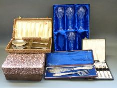 A quantity of cased plated cutlery and Bohemia Crystal glasses
