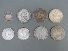 A collection of silver coinage to include George IIII and Victorian crowns etc