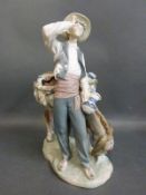 A Lladro figure of a man with a donkey