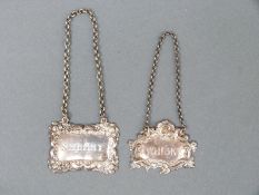 A Victorian Scottish hallmarked silver sherry bottle ticket,