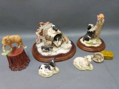 Five Border Fine Arts figures including Friesian and Charollais calves,