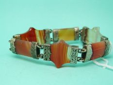 A Victorian silver bracelet set with panels of agate