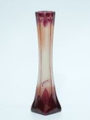 Legras Art Nouveau cameo glass bud vase decorated with amethyst flowers over clear ground,