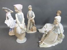 Five figures inc Lladro, Nao, Diana,