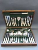A six-place canteen of cutlery in oak case