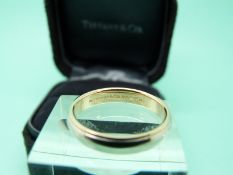 Tiffany and Co 18ct rose gold and platinum wedding band in original box (size N)