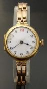 Swiss 18ct gold ladies wristwatch with Arabic numerals, blued hands,