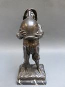 A 19thC bronze of a boy with water bottle,