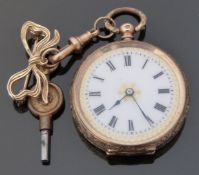James Rich of Bridgwater 14ct gold ladies open faced fob watch with Roman numerals, black hands,