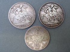 Two Victorian Jubilee crowns 1889 and 1890 together with an 1890 double florin