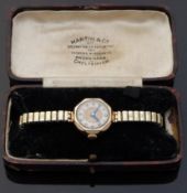Swiss rolled gold ladies wristwatch with Arabic numerals, blued hands,