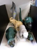 A collection of ceramic animals including Blue Mountain and Dux
