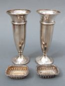 A pair of hallmarked silver posy vases, B'ham 1955, height 13.