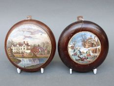 Two Prattware pot lids 'Sandringham The Seat of HRH The Prince of Wales' and one depicting ice
