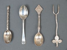 Three various Victorian and later hallmarked silver teaspoons including a twig handled example and