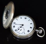 Hallmarked silver half hunter pocket watch with with subsidiary seconds dial,