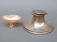 A hallmarked silver capstan inkwell, diameter 11cm,