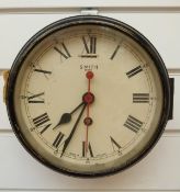 A black painted cased Smith 8 day ship's bulkhead clock,