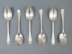 A set of six Victorian hallmarked silver teaspoons, Sheffield 1895 and 1896, maker Atkin Brothers,