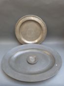 An R Bush & Co oval pewter platter with marks to underside, maximum diameter 53cm,