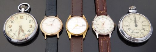 Five various gentleman's pocket and wristwatches including Oris, Ingersoll etc,