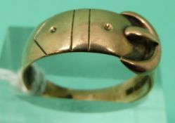 An Edwardian 9ct gold buckle ring (1906), 2.