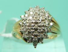A 9ct gold ring set with diamonds in a cluster, total diamond weight 0.5ct (size L), weight 4.