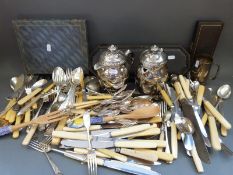 A quantity of silver plated and other cutlery including boxed sets,