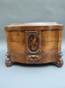 A 19thC inlaid walnut serpentine fronted jewellery box,
