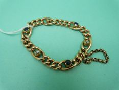 A 15ct gold Edwardian bracelet set with alternating sapphires and diamonds,