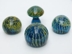 Four Mdina glass paperweights one in the form of a mushroom, 9.