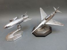 A retro chrome table lighted formed as a jet aircraft, length 22.