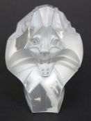 Lalique frosted glass Art Deco style paperweight in the form of a lion's head,