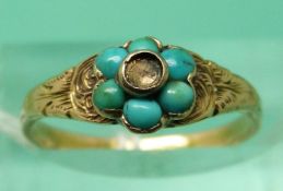 A Victorian ring set with turquoise cabochons (size K)