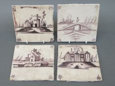 Approximately 56 mainly 18thC manganese and blue and white Delft tiles, mostly continental,